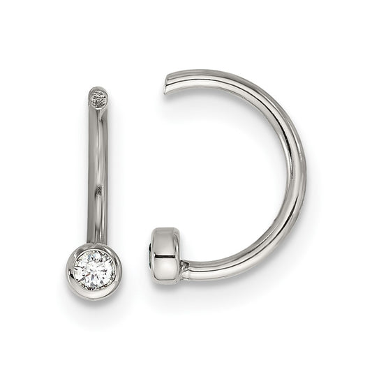SRE1798 Chisel Stainless Steel Polished White Zircon Cuff Earrings