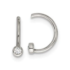 SRE1798 Chisel Stainless Steel Polished White Zircon Cuff Earrings