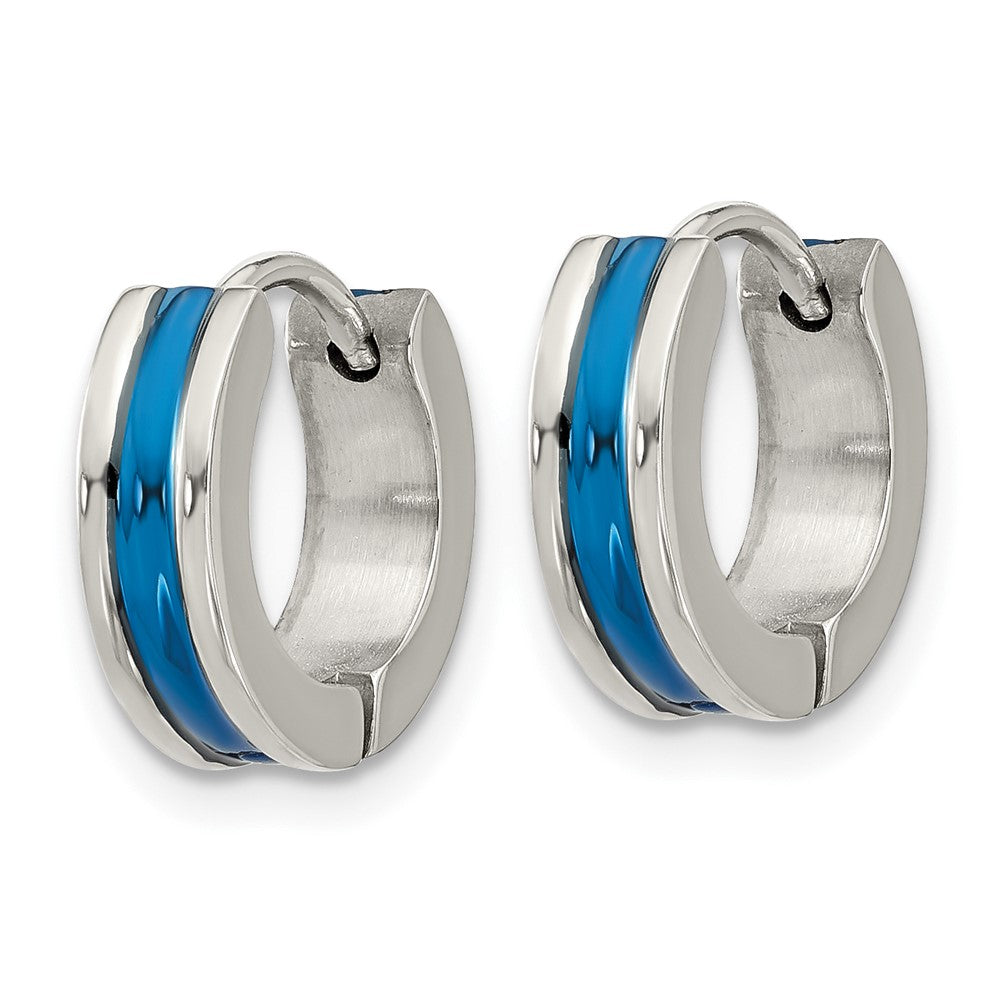 SRE1799 Stainless Steel Polished Blue IP-plated Center 4mm Hoop Earrings