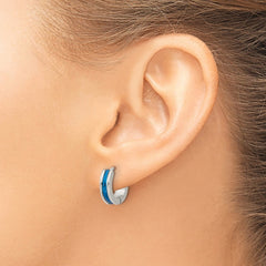 SRE1799 Stainless Steel Polished Blue IP-plated Center 4mm Hoop Earrings