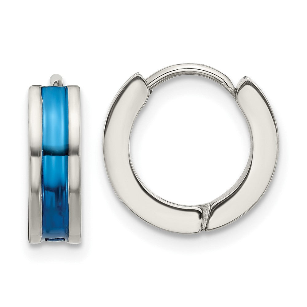 SRE1799 Stainless Steel Polished Blue IP-plated Center 4mm Hoop Earrings