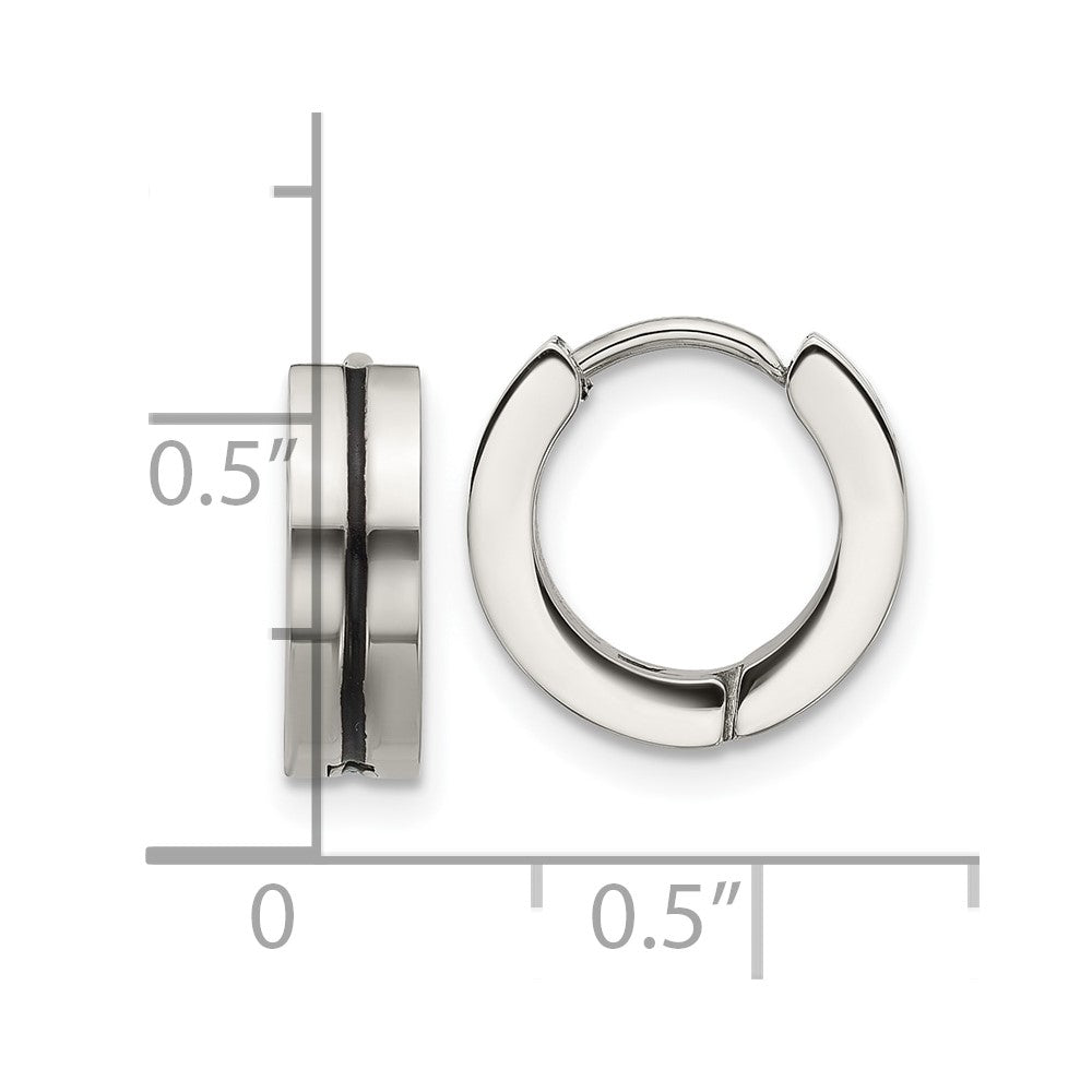 SRE1800 Stainless Steel Polished with Black Resin Center 4mm Hoop Earrings