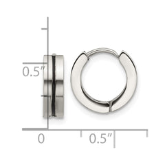 SRE1800 Stainless Steel Polished with Black Resin Center 4mm Hoop Earrings