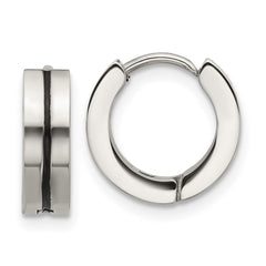 SRE1800 Stainless Steel Polished with Black Resin Center 4mm Hoop Earrings