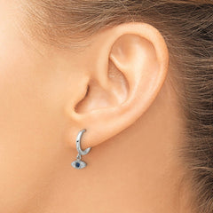 SRE1804 Chisel Stainless Steel Polished Blue and White Zircon Evil Eye Dangle Hinged Hoop Earrings