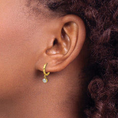 SRE1805 Chisel Stainless Steel Polished Yellow IP-plated White Zircon Dangle Hinged Hoop Earrings