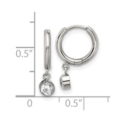 SRE1806 Chisel Stainless Steel Polished White Zircon Dangle Hinged Hoop Earrings
