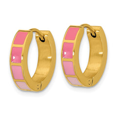 SRE1811 Stainless Steel Polished Yellow IP-plated Pink Enameled Hinged Hoop Earring