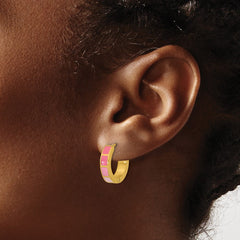 SRE1811 Stainless Steel Polished Yellow IP-plated Pink Enameled Hinged Hoop Earring
