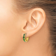 SRE1814 Stainless Steel Polished Yellow IP-plated Green Enameled Hinged Hoop Earrings