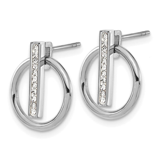 SRE1815 Chisel Stainless Steel Polished with Preciosa Crystal Post Dangle Earrings