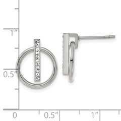 SRE1815 Chisel Stainless Steel Polished with Preciosa Crystal Post Dangle Earrings