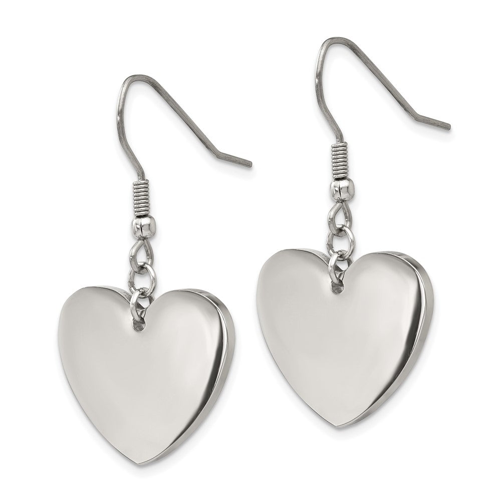 SRE239 Chisel Stainless Steel Polished Heart Dangle Shepherd Hook Earrings