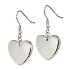 SRE239 Chisel Stainless Steel Polished Heart Dangle Shepherd Hook Earrings