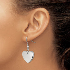 SRE239 Chisel Stainless Steel Polished Heart Dangle Shepherd Hook Earrings
