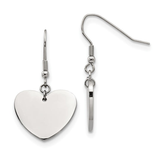 SRE239 Chisel Stainless Steel Polished Heart Dangle Shepherd Hook Earrings
