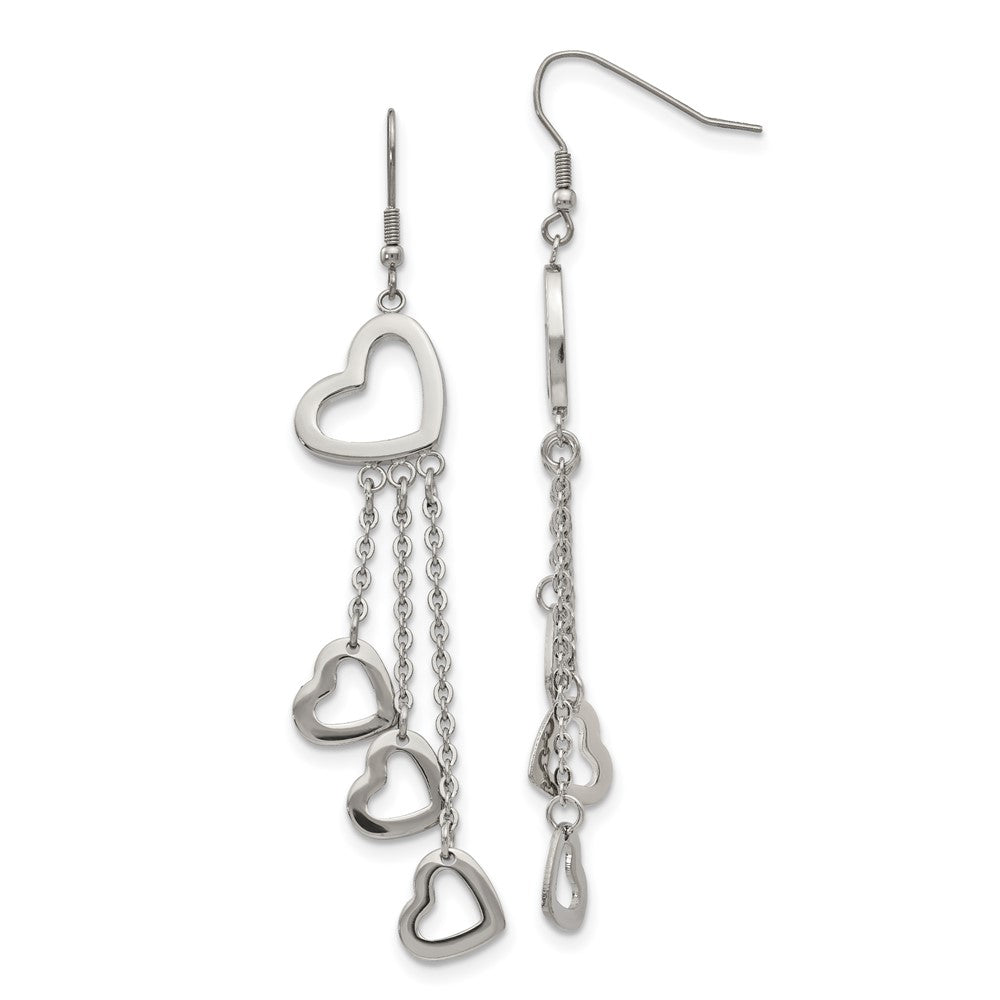 SRE240 Chisel Stainless Steel Polished Hearts Dangle Shepherd Hook Earrings