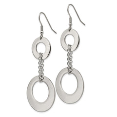 SRE256 Chisel Stainless Steel Polished Circles Dangle Shepherd Hook Earrings