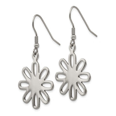 SRE268 Chisel Stainless Steel Polished Large Flower Dangle Shepherd Hook Earrings