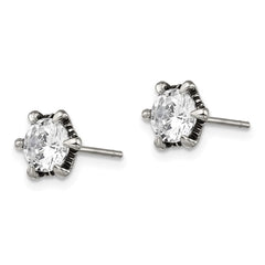 SRE303 Chisel Stainless Steel Antiqued and Polished CZ Post Earrings