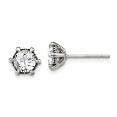 SRE303 Chisel Stainless Steel Antiqued and Polished CZ Post Earrings