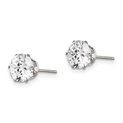 SRE312 Chisel Stainless Steel Polished 7mm Round CZ Stud Post Earrings