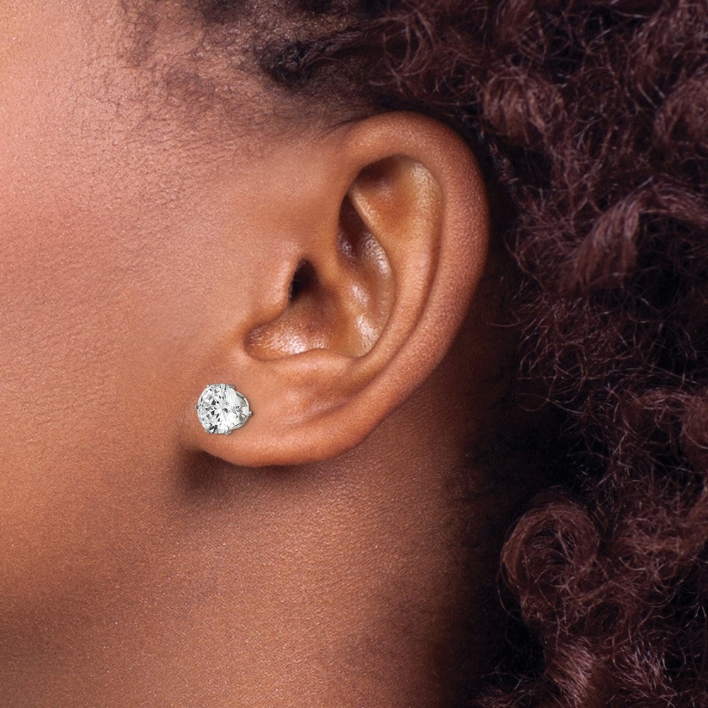 SRE312 Chisel Stainless Steel Polished 7mm Round CZ Stud Post Earrings