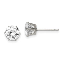 SRE312 Chisel Stainless Steel Polished 7mm Round CZ Stud Post Earrings