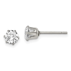 SRE314 Chisel Stainless Steel Polished 5mm Round CZ Stud Post Earrings