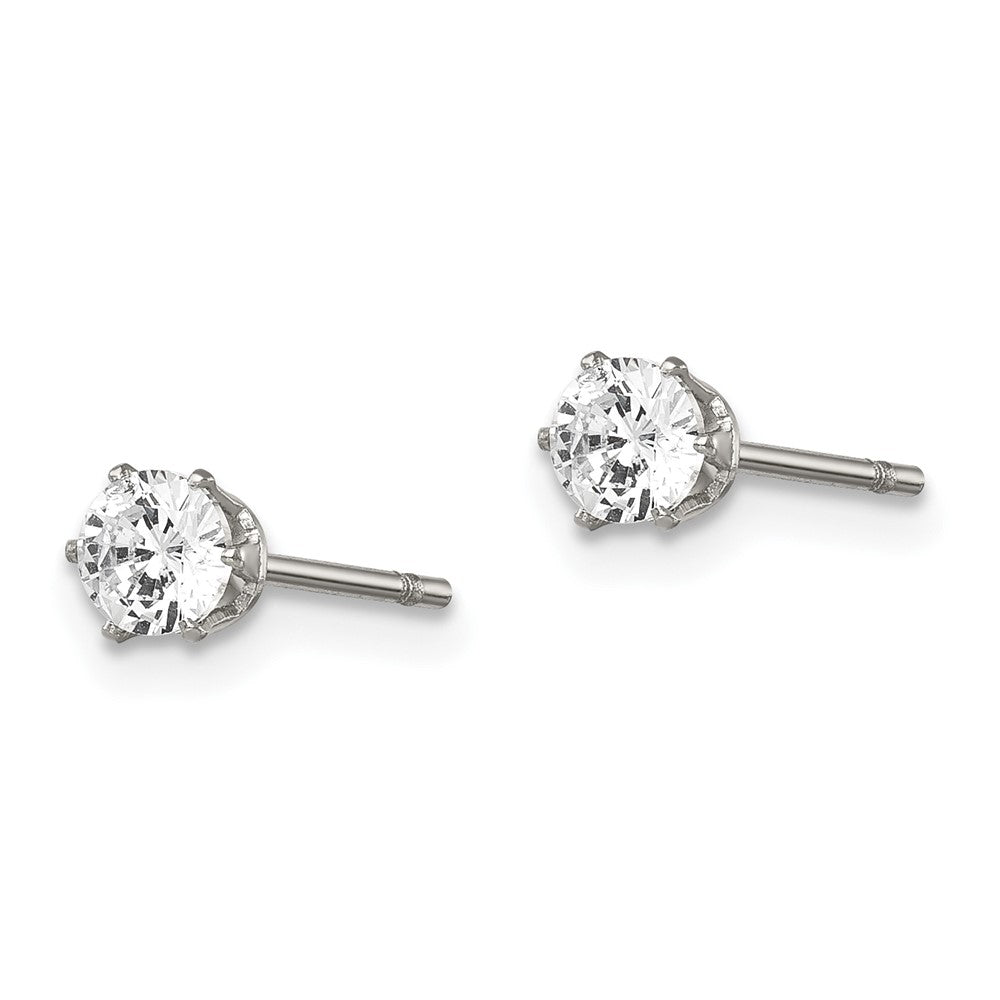 SRE315 Chisel Stainless Steel Polished 4mm Round CZ Stud Post Earrings