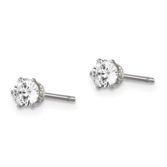 SRE315 Chisel Stainless Steel Polished 4mm Round CZ Stud Post Earrings