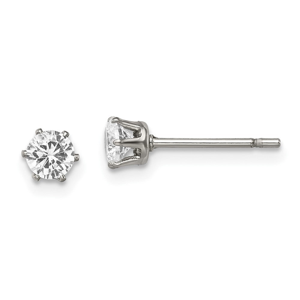 SRE315 Chisel Stainless Steel Polished 4mm Round CZ Stud Post Earrings