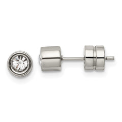 SRE320 Chisel Stainless Steel Polished CZ Bezel Post Earrings