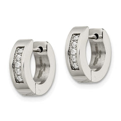 SRE342 Chisel Stainless Steel Polished with CZ 4mm Hinged Hoop Earrings