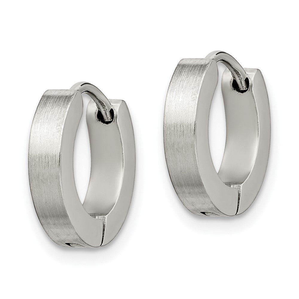 SRE376 Chisel Stainless Steel Brushed and Polished 3mm Hinged Hoop Earrings