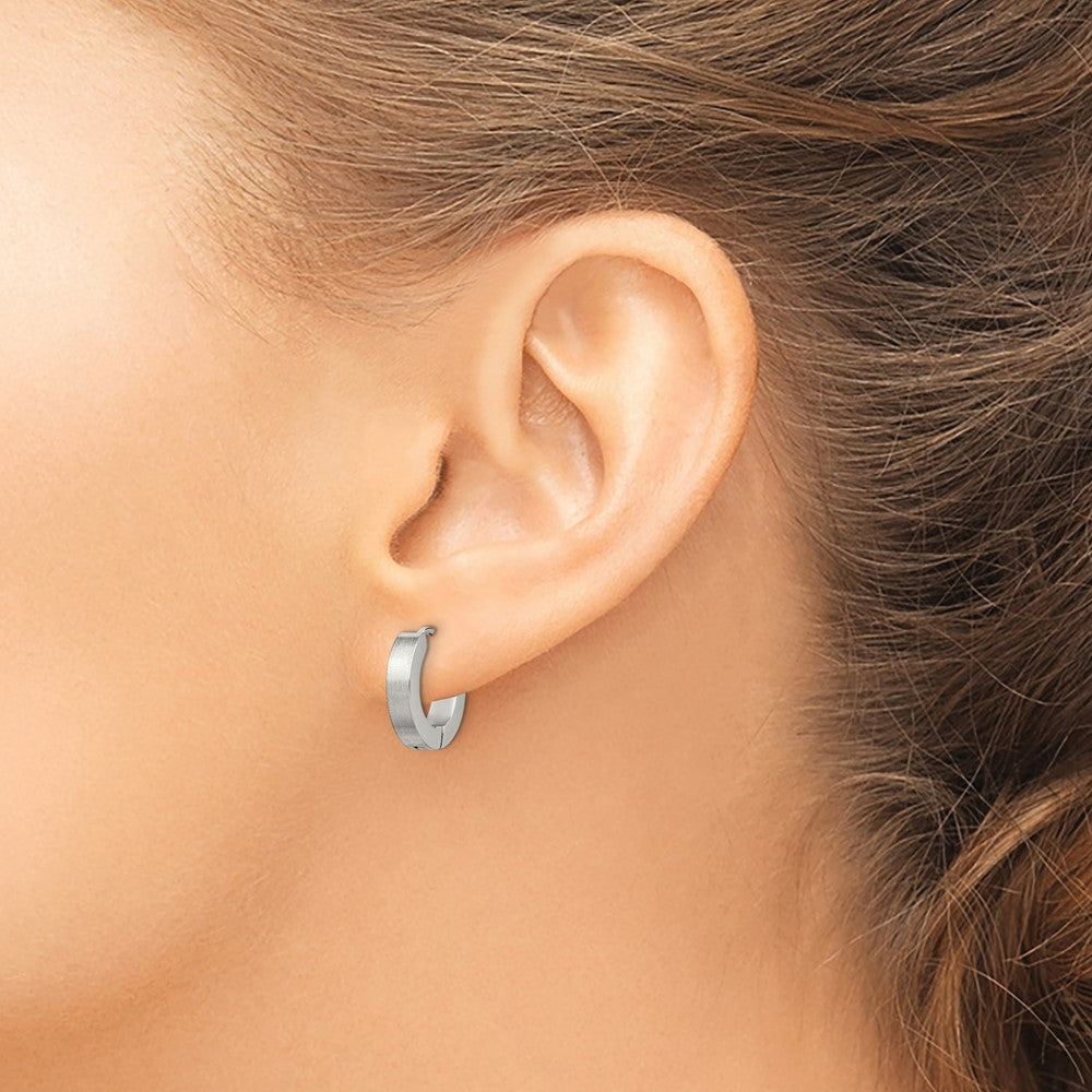 SRE376 Chisel Stainless Steel Brushed and Polished 3mm Hinged Hoop Earrings