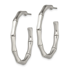 SRE398 Chisel Stainless Steel Polished Bamboo Design J Hoop Post Earrings
