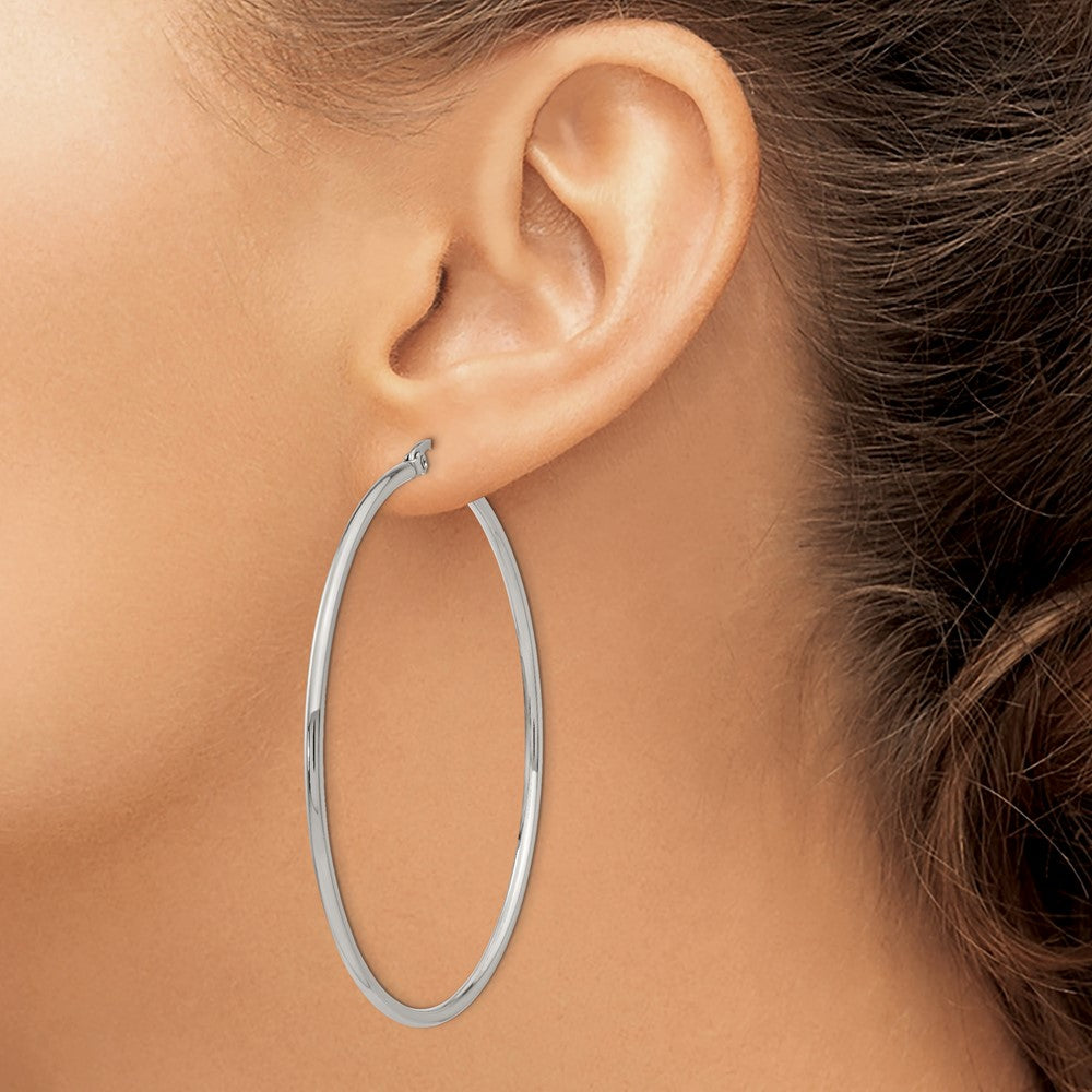 SRE400 Chisel Stainless Steel Polished 60mm Diameter 2mm Hoop Earrings