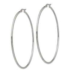 SRE401 Chisel Stainless Steel Polished 70mm Diameter 2mm Hoop Earrings