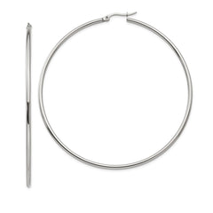 SRE401 Chisel Stainless Steel Polished 70mm Diameter 2mm Hoop Earrings