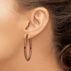 SRE405 Chisel Stainless Steel Polished Brown IP-plated 40mm Diameter 3mm Oval Hoop Earrings