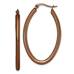 SRE405 Chisel Stainless Steel Polished Brown IP-plated 40mm Diameter 3mm Oval Hoop Earrings