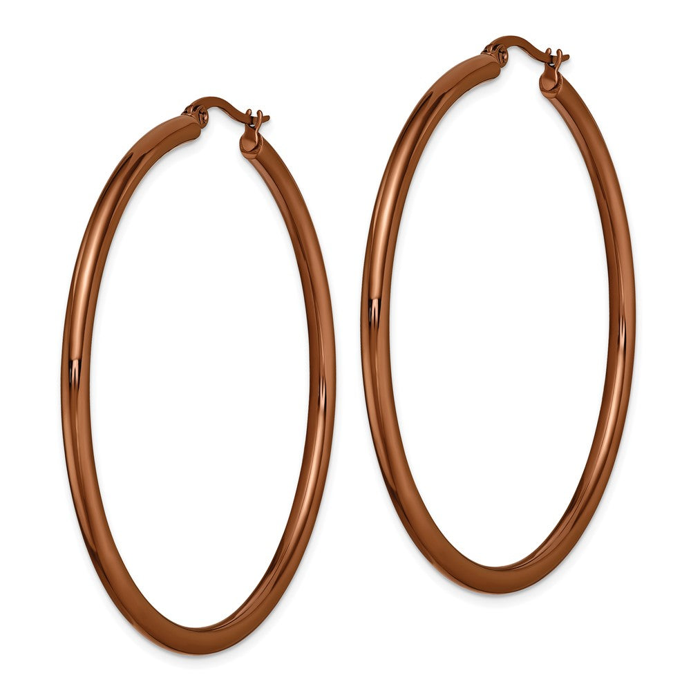 SRE406 Chisel Stainless Steel Polished Brown IP-plated 47mm Diameter 3mm Hoop Earrings