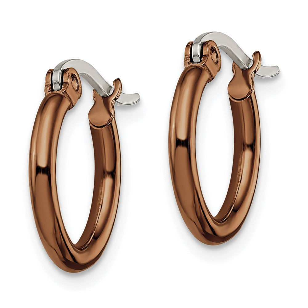SRE407 Chisel Stainless Steel Polished Brown IP-plated 15.5mm Diameter 2mm Hoop Earrings
