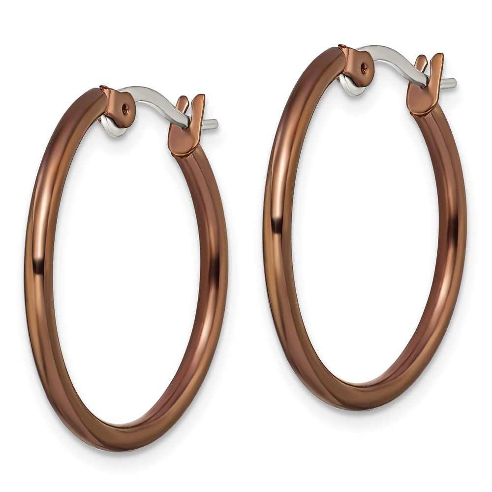 SRE409 Chisel Stainless Steel Polished Brown IP-plated 26mm Diameter 2mm Hoop Earrings