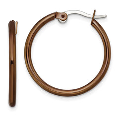 SRE409 Chisel Stainless Steel Polished Brown IP-plated 26mm Diameter 2mm Hoop Earrings