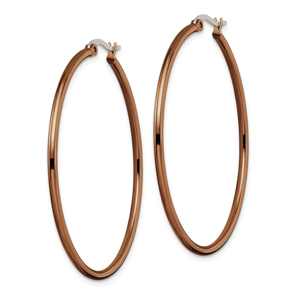SRE412 Chisel Stainless Steel Polished Brown IP-plated 48mm Diameter 2mm Hoop Earrings