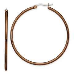 SRE412 Chisel Stainless Steel Polished Brown IP-plated 48mm Diameter 2mm Hoop Earrings