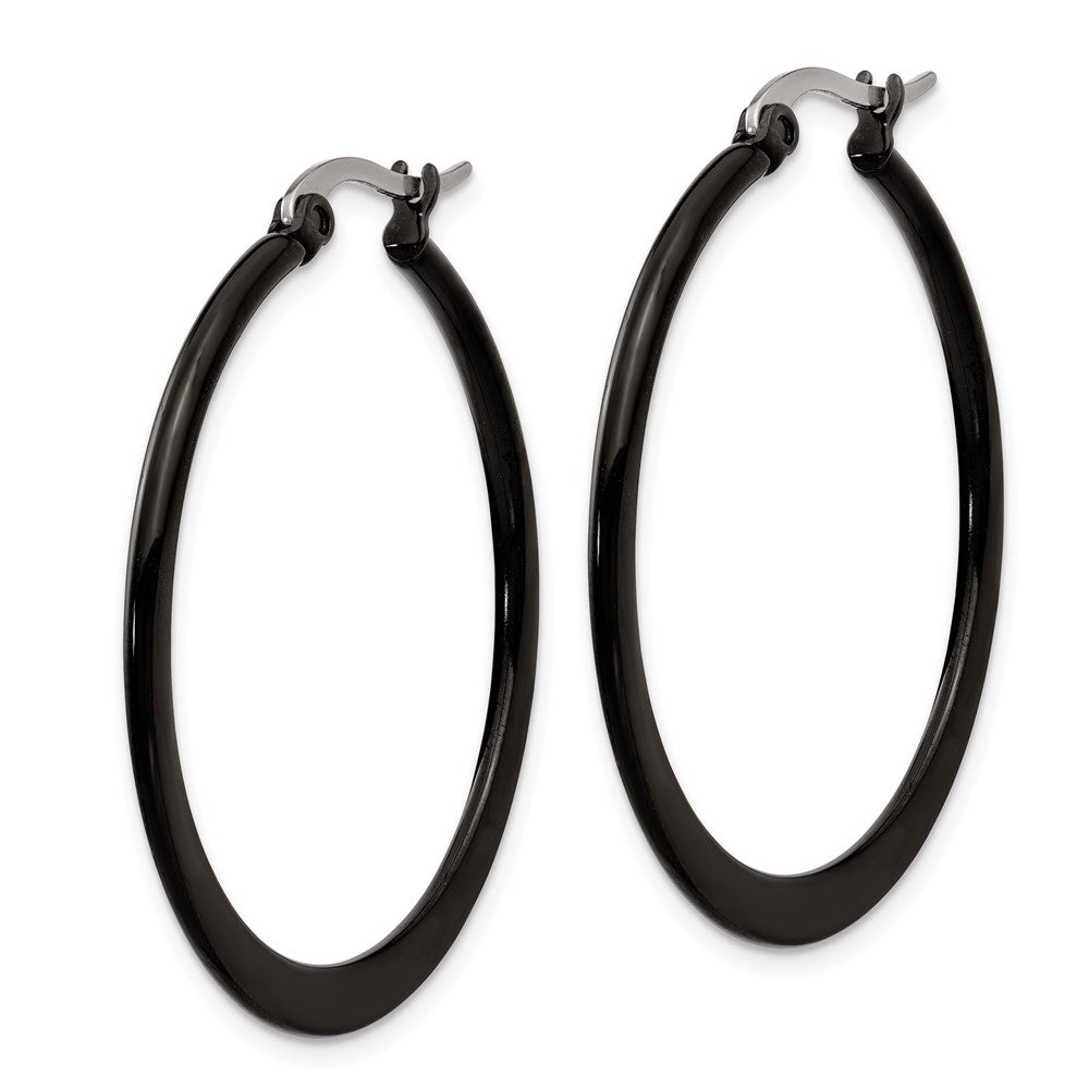 SRE415 Chisel Stainless Steel Polished Black IP-plated 34mm Diameter 2mm Hoop Earrings