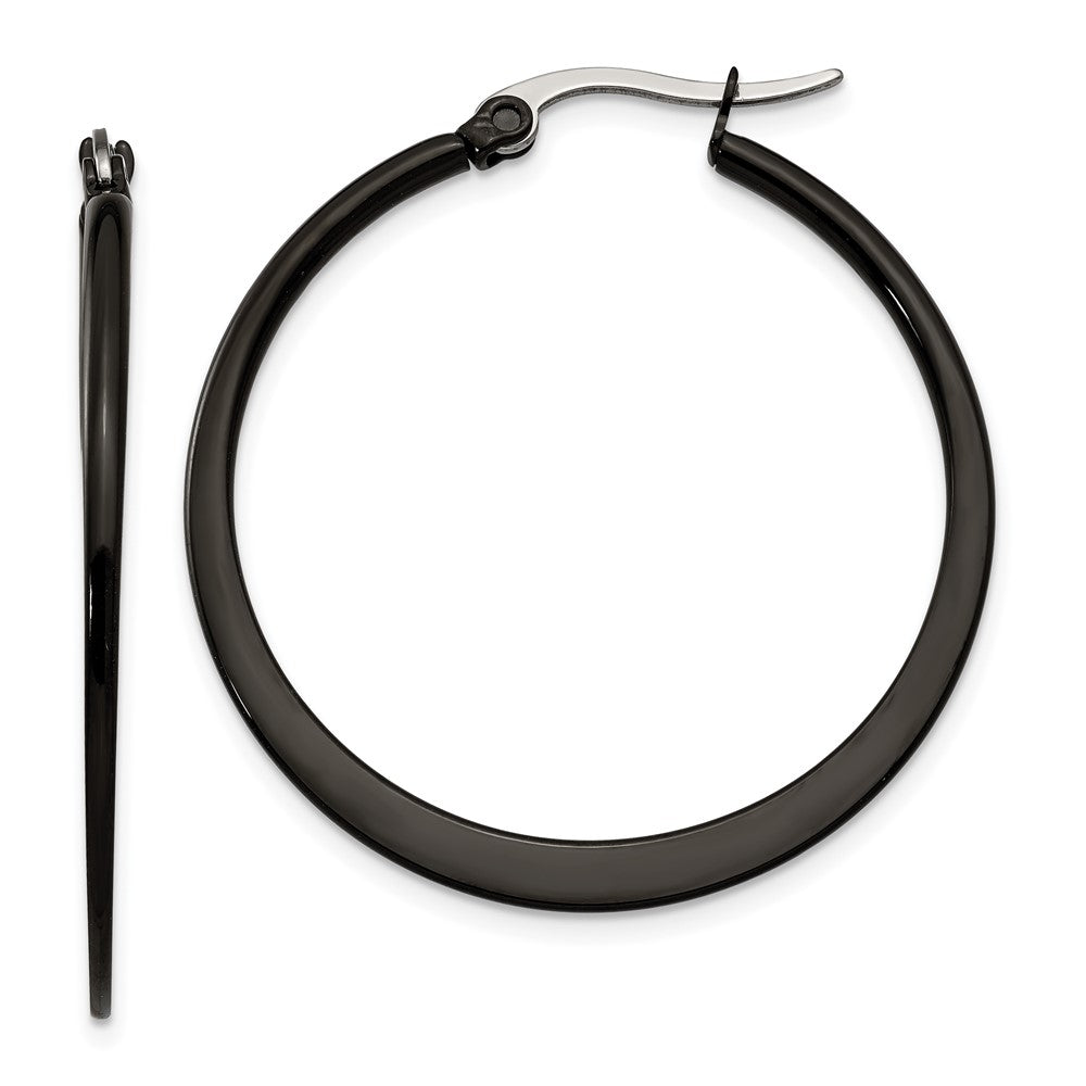 SRE415 Chisel Stainless Steel Polished Black IP-plated 34mm Diameter 2mm Hoop Earrings